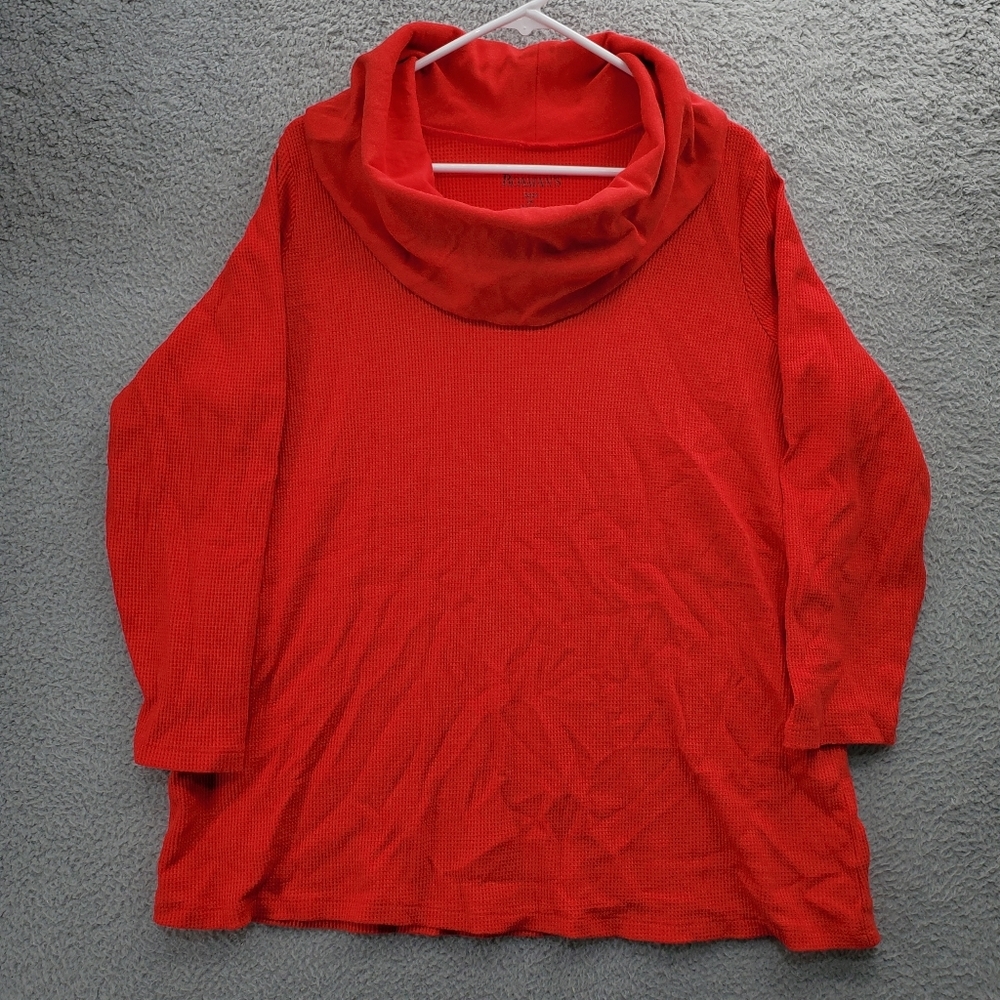 Roamans Cowl-Neck Thermal Tunic Vivid Red Plus Size 1X 22/24